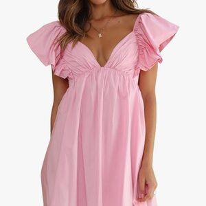 Hot Pink Ruffled Sleeve Mini Dress